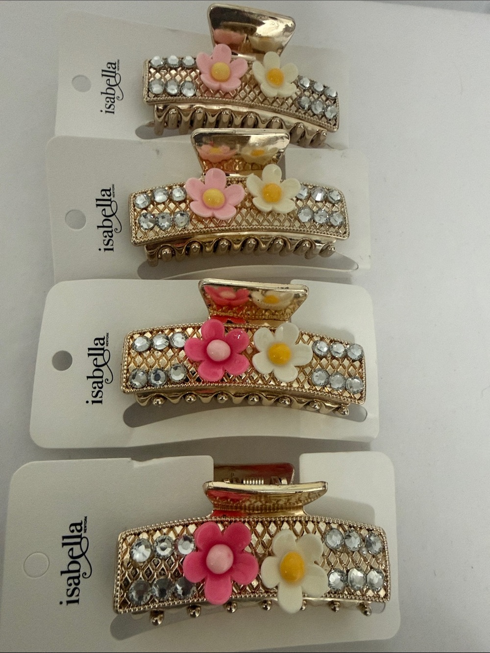 Isabella Gold Floral Crystal Hair Claw Clip - Pink, White, Yellow